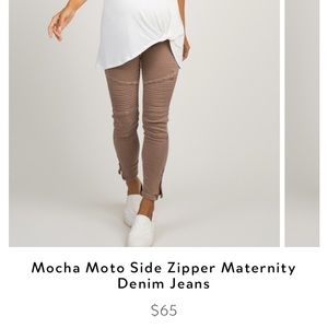 Mocha moto zipper maternity jeans 👖